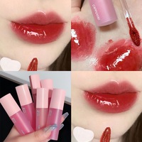 Rose amour coeur conception lèvre glaçure miroir minéral liquide rouge à lèvres eau lumière verre Transparent hydratant mignon femme rouge à lèvres
