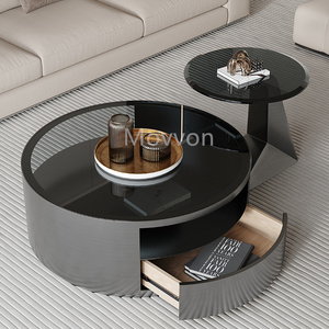 Tavolino da caffè da casa di lusso leggero e ricurvo da salotto designer nero in <span class=keywords><strong>vetro</strong></span> temperato tavolino <span class=keywords><strong>rotondo</strong></span> - Product Image 2