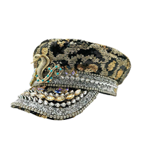 Chapeaux de Capitaine Personnalisés à Paillettes Noires et Dorées à Carreaux, avec Serpent en Strass et Pointes, pour Festivals, Soirées, Plage et Activités de Plein Air, Vente en Gros, MOQ 3
