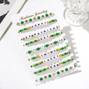 Fashion Jewelry St Patrick <b>Beaded</b> <b>Bracelet</b> Set Letter Charm Lucky Stackable Gift <b>Bracelets</b> Green Gold Zinc Alloy - Product Image 3