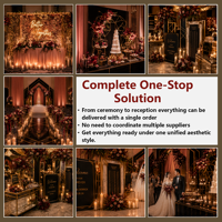 Décoration de Mariage Luxe Moderne – Pack Complet : Arche Géométrique Noir Mat, Allée en Velours, Lustre en Cristal, Toile de Fond LED – Solution OEM Tout-en-un