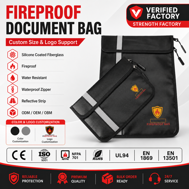 High Temperature Resistant Portable Large Capacity Document Bag Waterproof Sealing Fiberglass Fireproof Pouch