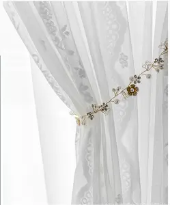 复古提花薄纱窗帘100% 涤纶透明窗帘窗帘面料白色蕾丝窗帘窗帘