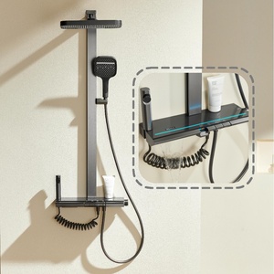 LED <span class=keywords><strong>Piano</strong></span> bagno contemporaneo doccia rubinetto in ottone doppio manico spazzolato finitura ceramica getto pioggia vasca da bagno doccia rubinetto - Product Image 1