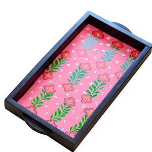 Florales Holz-Dekorationstablett Rechteckig Rustikales Handgefertigtes Holz-MDF Servier- und Präsentationstablett mit Meena-Druckdesign - Product Image 1