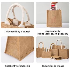 गर्म बिक्री के अनुकूल कस्टम लोगो जूट बर्प किराने की थैलियों रिबन और रस्सी हैंडल के साथ प्राकृतिक खरीदारी थोक - Product Image 5