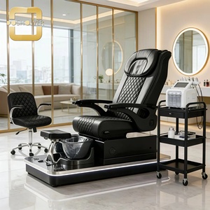 Station de pédicure professionnelle avec bain de pieds transparent et fauteuil de pédicure inclinable et massant, fauteuil de pédicure sans tuyauterie - Product Image 1
