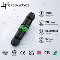 Connecteur étanche IP68 3 voies mâle et femelle Greenway Nylon 17,5A 450V V0 ignifuge certifié ETL CE UKCA CB RoHS