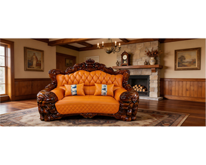 Royal Ebony <strong>Wood</strong> <strong>Sofa</strong> 1124 Seat <strong>Sofa</strong> Carved Solid <strong>Wood</strong> <strong>Frame</strong> Genuine Leather <strong>Sofa</strong> - Product Image 5