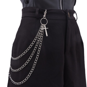 สร้อยคาดเอวผู้ชาย จี้รูปกางเขน โลหะผสมสังกะสี สามชั้น สไตล์ฮิปฮอป เครื่องประดับเต้นสตรีทแดนซ์ ใช้ได้ทุกวัน - Product Image 1