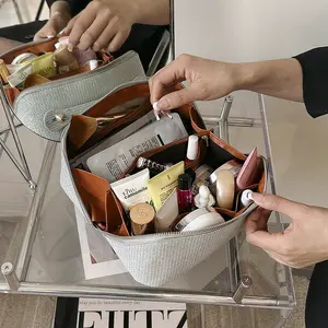 Tas Makeup Organ wanita mode partisi multifungsi tas kosmetik bantal berkilau Pu