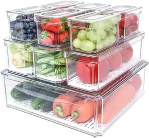 Lot de 10 aliments fruits boissons légumes maison et cuisine stockage empilable réfrigérateur bacs transparent réfrigérateur organisateur conteneurs boîte