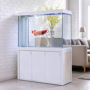 Grande <span class=keywords><strong>Acquario</strong></span> in Vetro Nero con Sistema <span class=keywords><strong>di</strong></span> Filtraggio Integrato nel Fondo, Vasca per Pesci Ultra Trasparente con Mobiletto per Arowana, Decorazione Domestica - Product Image 4