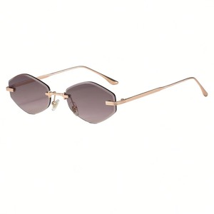 Luxury Designer Rimless Square Lens UV400 Unisex High Quality Metal Vintage Fashion European Trendy Colored <b>Sunglasses</b> - Product Image 1