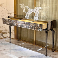 Table d'angle moderne en acier inoxydable massif et agate naturelle, faite à la main, pour villa de luxe italienne, maison, hôtel, appartement, salon