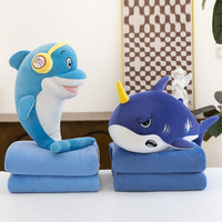 Vente en gros de couverture douce à câliner requin dauphin animal en peluche Kawaii oreiller requin bleu pour enfants cadeau d'anniversaire couverture en peluche