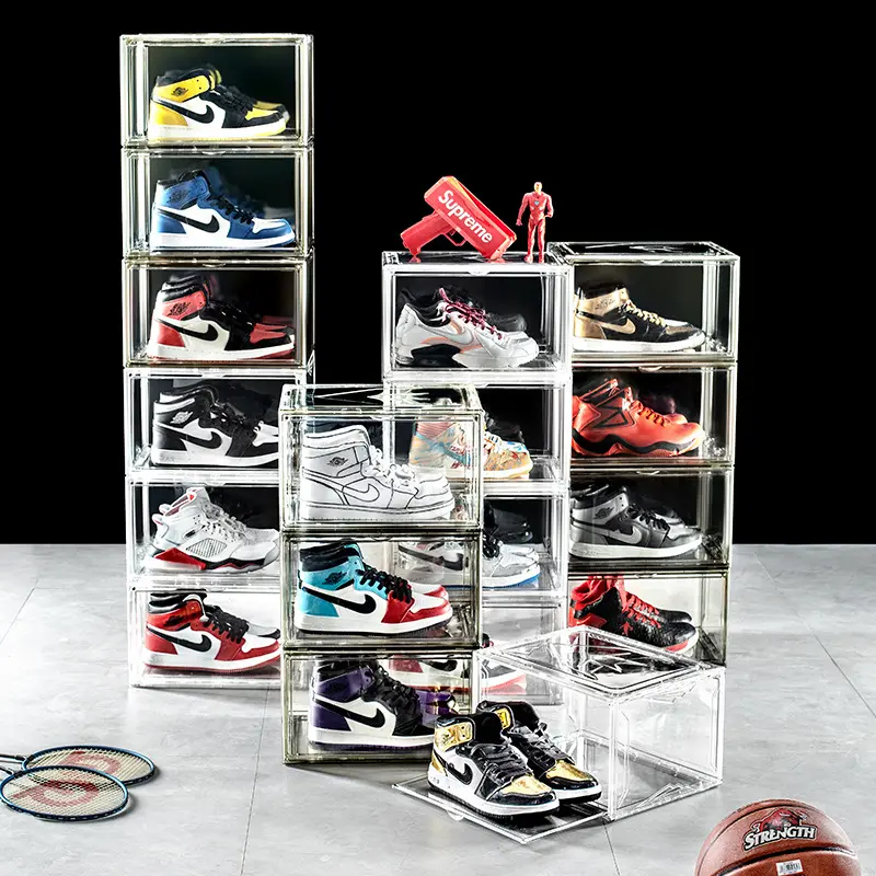 Wholesale Custom Logo Moisture And Dust Proof Plastic Acrylic Transparent Shoe Box Storage Household Sneaker Box Display Cabinet