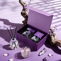 Coffret Cadeau d'Aromathérapie Haut de Gamme en Verre Cristal Violet Fait Main, Personnalisé en Usine, avec Pierre Diffuseur 5 Mois et Ensemble Sans Bougie Parfumée