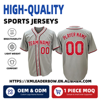 Maillots de baseball unisexes gris sur mesure avec boutons cousus, nom d'équipe personnalisé, numéro de joueur, 100% polyester, respectueux de l'environnement