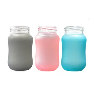 New arrival funny 4oz 6oz 8oz wide neck temperature sensitive silicone sleeve glass feeding baby bottle