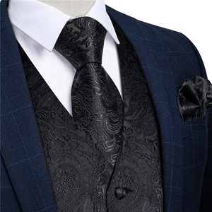 Men's <strong>Vest</strong> Tie <strong>Set</strong> 4PC Paisley Floral Jacquard Waistcoat and Necktie Pocket Square <strong>Vests</strong> for Suit Tuxedo Wedding - Product Image 4