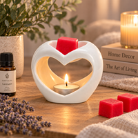 Witte keramische hartvormige waxinelichtbrander, oliebrander, aroma- en geurverwarmer voor thuisdecoratie, Valentijnscadeau