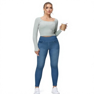 Leggings Deportivos de Cintura Alta con Estampado Vaquero, Elásticos, para Gimnasio, Fitness, Casuales, para Mujer, Color Azul, OEM, ODM, Ropa Deportiva - Product Image 1
