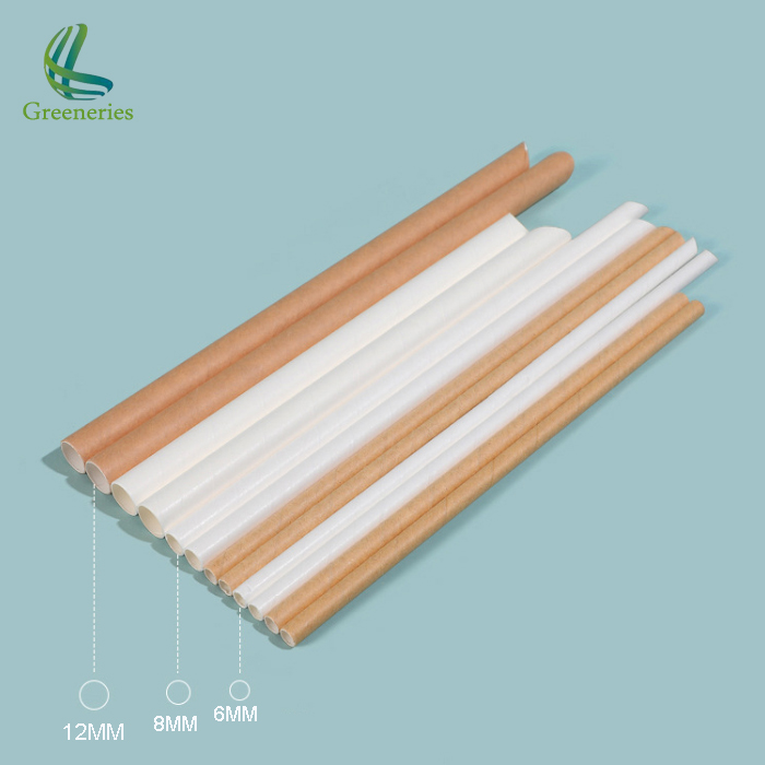 Eco Friendly Recycled Cuspidal Sharp Straw Jumbo Boba Drinking Paper Straws 12mm With Wrap