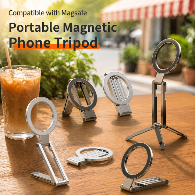 Zinc Alloy Tripod Magnetic Phone Ring Grip Stand with Foldable Design for Vlogging Video Recording OEM iPhone for Android
