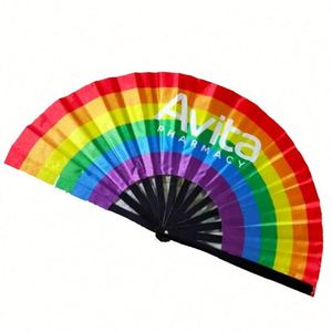 <b>Large</b> Hand Folding <b>Fans</b> 33cm Rainbow Design High Premium Bamboo Clack Custom Rave <b>Fan</b> for Party - Product Image 6