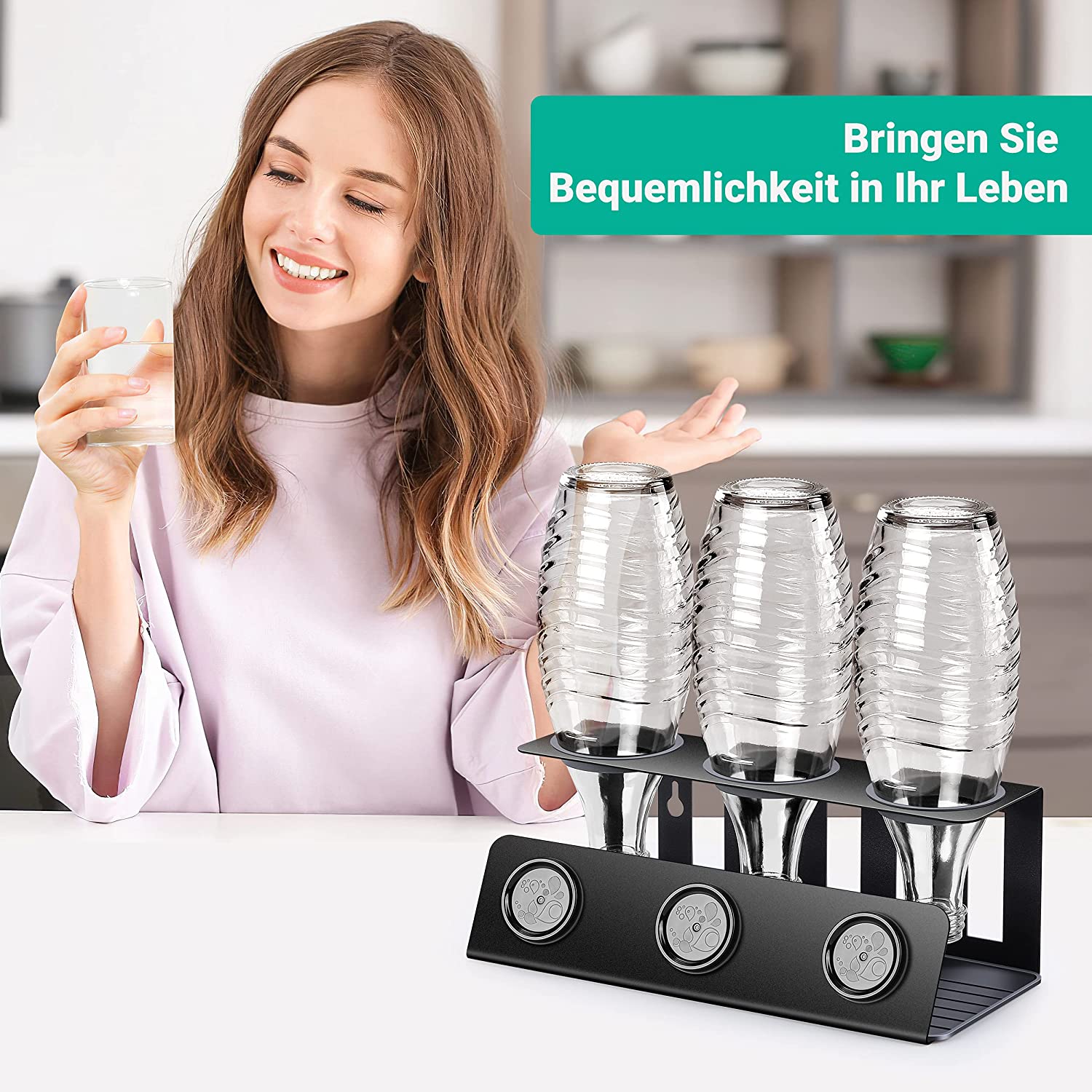 Supporto Per Bottiglie SodaStream In Acciaio Inox – 4 Posti – Per Bottiglie Crystal, Emil E Simili – Con Spazzola Inclusa - 6