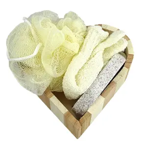 उच्च गुणवत्ता वाले लकड़ी के स्नान सेट हार्ट सिसल ब्रश स्नान लव सेट शरीर की मालिश के लिए शावर उपहार स्नान सेट