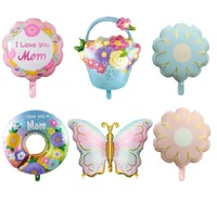 Nouveau design Panier de fleurs pour la fête des mères Ballons en feuille en forme de cœur Bouquet d'impression sur feuille Ballon en feuille pour décoration de fête