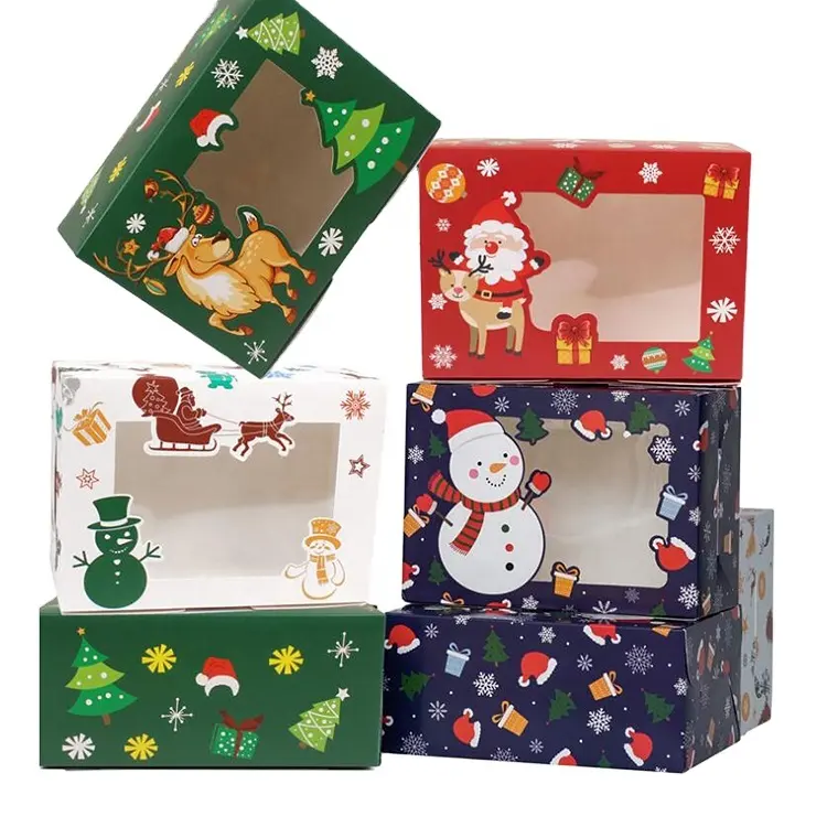 New design custom christmas birthday candy cake gift Carrier Packing Paper Bag with transparent Pp Pvc Window