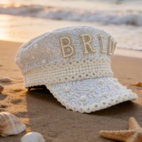 Chapeau de mariée blanc à sequins et perles en stock pour femme, idéal pour enterrement de vie de jeune fille, festival Burning Man, fête de mariage