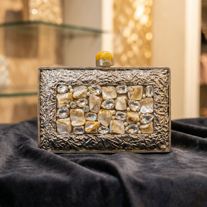 Bolso de mano de metal hecho a mano de lujo con incrustaciones de nácar y cristal, bolso de noche para mujer, bolso de mano de lujo para fiesta, regalo. - Product Image 1
