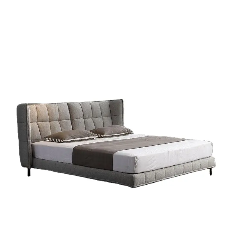 Novos produtos por atacado, apartamento pequeno moderno nórdico, cama de casal simples, cama macia de tecido de 1,8 m