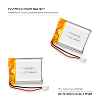 Batterie semi-solide rechargeable YXE601925 3.7V/240mAh personnalisée par le fournisseur YXE, certifiée UN38.3, avec PCB