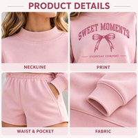 Ensemble sweat-shirt et short personnalisé pour femme, en maille douce, col rond, imprimé, manches longues, short à taille élastique, marque privée, ensemble deux pièces