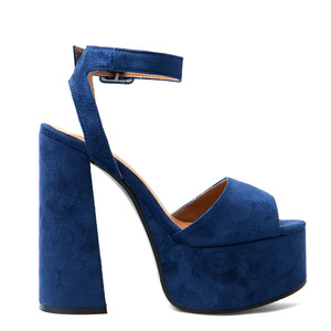 <span class=keywords><strong>Sandali</strong></span> con plateau alto da donna taglia 47, <span class=keywords><strong>blu</strong></span> <span class=keywords><strong>scuro</strong></span>, con tacco grosso, eleganti, estivi, peep toe, con cinturino alla caviglia e fibbie, per piedi larghi - Product Image 6