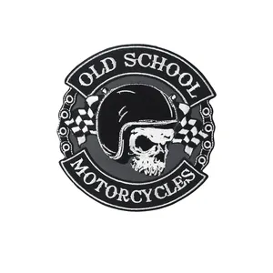 OLD SCHOOL Skull Biker Motorcycles Embroidered Iron On Patches For Clothing Jacket Logo Custom Club Badge