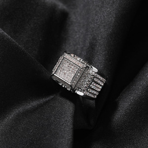 BES热卖复古戒指方形戒指全冰镇CZ戒指18k镀金女男珠宝 - Product Image 4