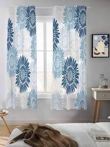Rideaux <span class=keywords><strong>Bleu</strong></span> Gris Tournesols pour Chambre à Coucher, Rideaux de Fenêtre Bohème Vintage à Motifs Floraux Rustiques, Voiles de Cuisine à Fleurs, 2 Panneaux - Product Image 2