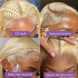 Vente en gros 613 Body Wave 13x6 HD Lace Front perruques pré-plumées <span class=keywords><strong>cheveux</strong></span> de bébé 200% de densité sans colle <span class=keywords><strong>cheveux</strong></span> humains pour femmes Style droit - Product Image 4