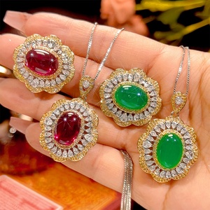 Minimalist Eco-friendly Copper Gold Plated Jewelry <b>Set</b> 10*14mm Red Cubic Zirconia High-grade Necklace <b>Rings</b> <b>Set</b> - Product Image 3