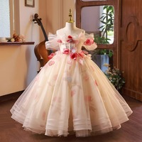 Gaun Pesta Mewah Model Off-the-Shoulder untuk Anak Perempuan dengan Kelopak Bunga 3D, Gaun Pengiring Pengantin untuk Kontes, Ulang Tahun, dan Pertunjukan Piano