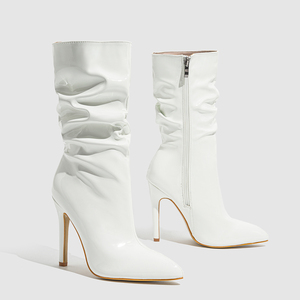 Nuovo stile da donna in <span class=keywords><strong>pelle</strong></span> verniciata rossa tacchi alti Sexy tacchi a punta sottili <span class=keywords><strong>stivali</strong></span> per scarpe da festa da donna - Product Image 5
