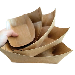 ถาดกระดาษคราฟท์รูปสี่เหลี่ยมผืนผ้าแบบใช้แล้วทิ้งสำหรับอาหารพร้อมรับประทาน เกรดสำหรับอาหาร เหมาะสำหรับใส่สลัด เฟรนช์ฟรายส์ ขนมขบเคี้ยว ในร้านอาหารและคาเฟ่ - Product Image 1