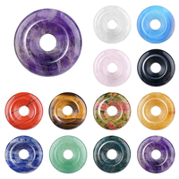 Pendentif Donut en Jade Naturel de 25 mm en Gros, Perles Donut en Pierre Précieuse de Jade Circulaire pour Bricolage, Breloques Pendentifs Donut Circulaires pour Collier