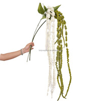 Vente en gros de fleurs conservées d'amarante artificielles blanches et vertes, fausses plantes suspendues pour la décoration intérieure.